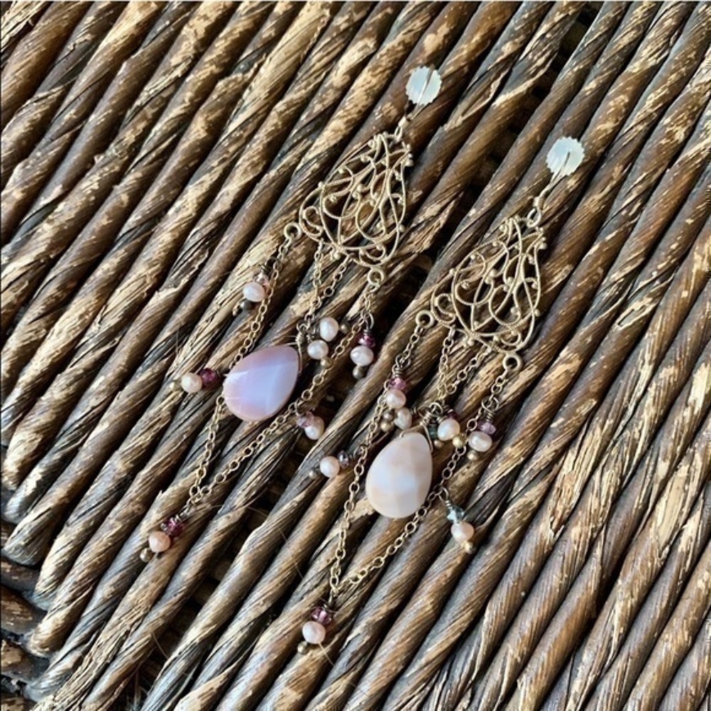 Beaded Chain Dangle Post Earrings - image 3